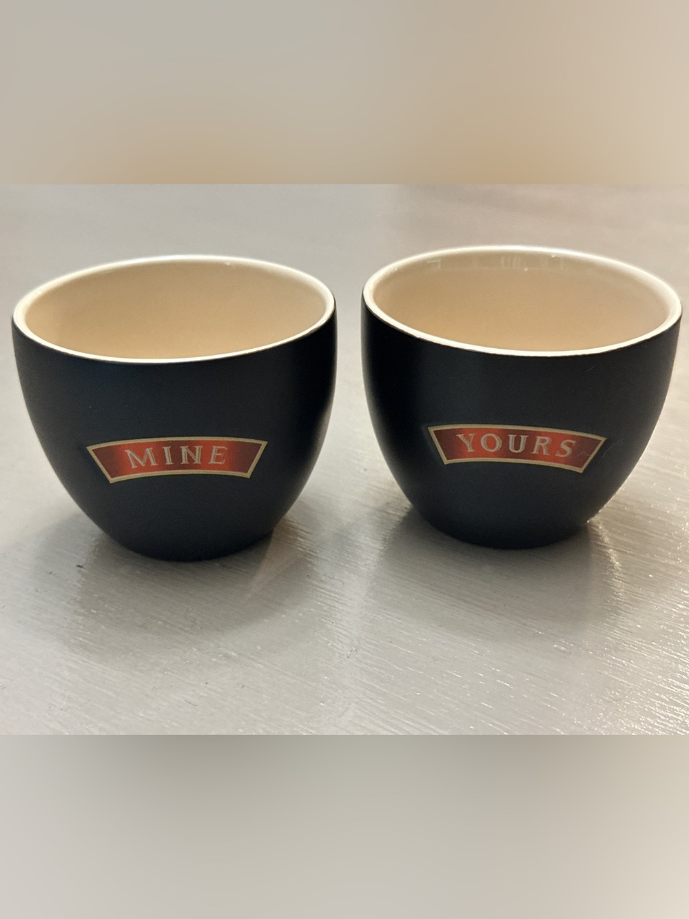 Baileys Irish Cream "Mine" & "Yours" Matte Black Cups Set of 2
